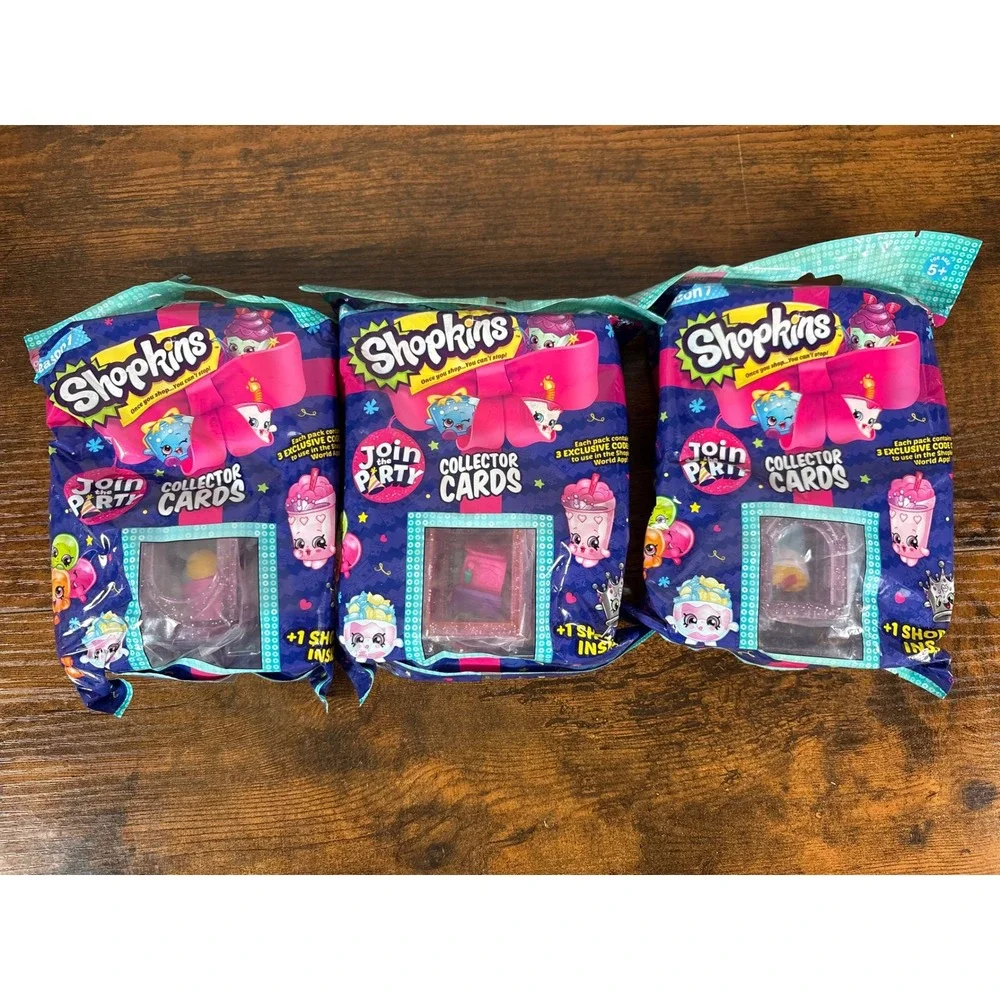 Shopkins Season 7 Join The Party Collector Cards 3 Sealed Packs with Figure